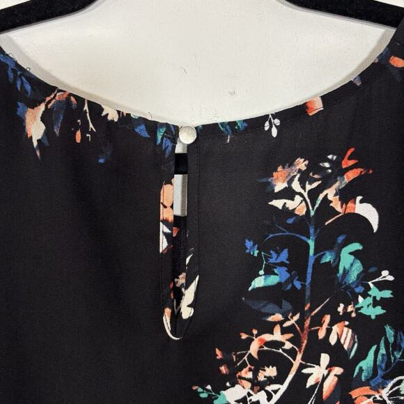 EVRI Plus Size Floral Printed Black Midi Shift Dress Knot Sleeve 0X 14W 16W - Picture 4 of 8